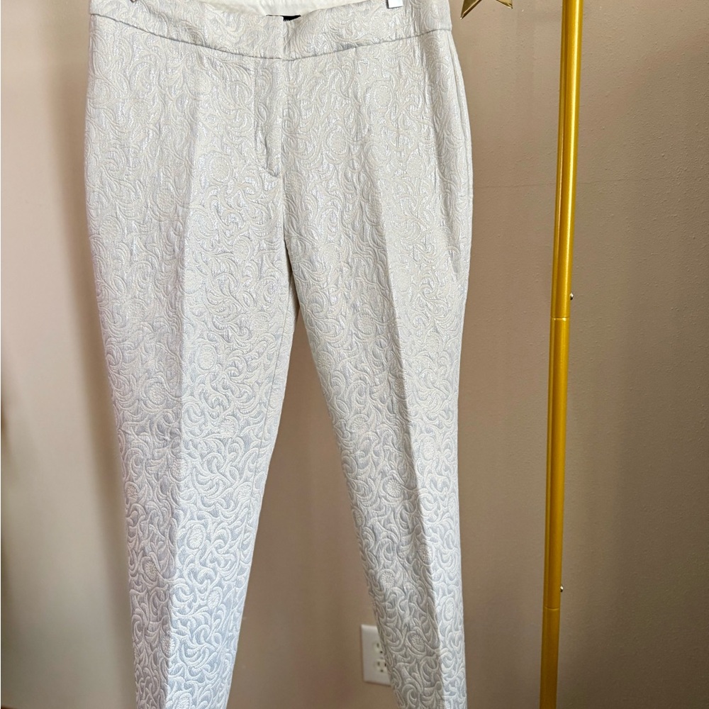 Ann Taylor Cream Textured Ankle Pants Size 6 Jacquard Work Trousers Neutral - Picture 1 of 7